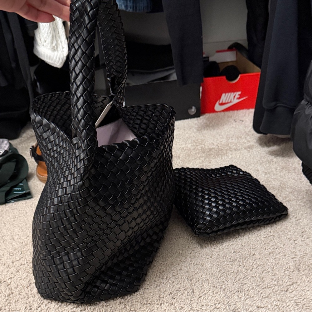 Rachel Zoe Black Woven Tote with Pouch - Picture 2 of 5